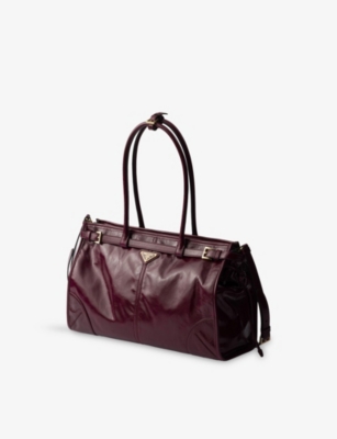 Prada Womens Burgundy Logo-plaque Large Leather Shoulder Bag In Burgundy