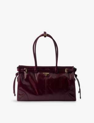Prada Womens Burgundy Logo-plaque Large Leather Shoulder Bag In Burgundy