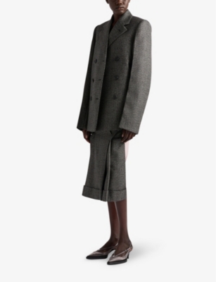 PRADA: Contrast-panel mid-rise wool midi skirt