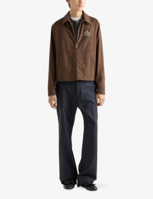 Prada Mens Brown Branded-print Side-pocket Woven Jacket In Brown