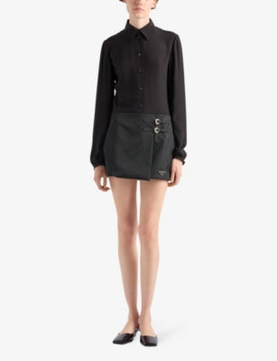 PRADA: Re-Nylon brand-plaque wrap-around mini skirt