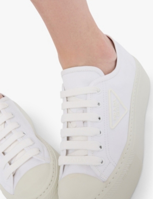 PRADA WOMENS WHITE LOGO-APPLIQUÉ WOVEN PLATFORM TRAINERS EUR 37.5 / 4.5 UK 