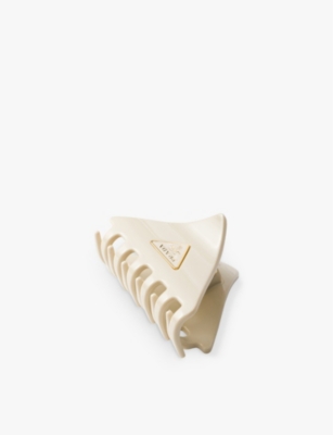 Prada Womens Neutral Brand-plaque Triangle Acrylic Claw Clip In Neutral