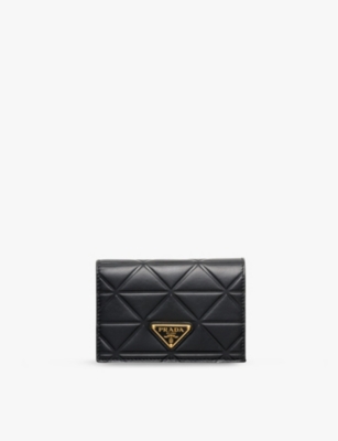 Prada Womens Black Logo-plaque Small Leather Wallet