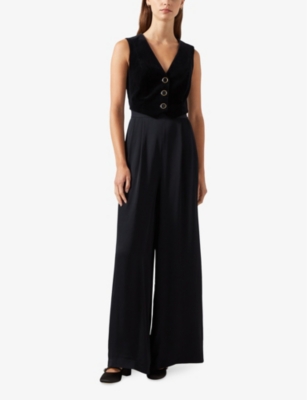 LK BENNETT: Carine V-neck wide-leg cotton jumpsuit