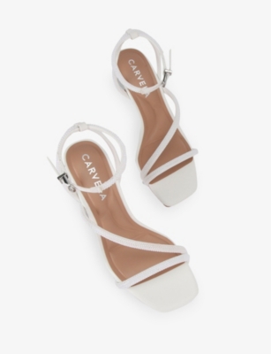 Shop Carvela Womens Paparazzi Low Bead-embellished Faux-leather Heeled Sandals White Eur 41 / 8 Uk