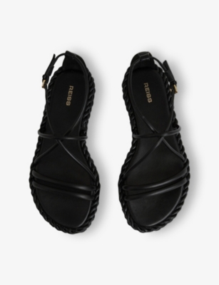 Reiss Womens Black Plait Braided Leather Flat Sandals Eur 37 / 4 Uk In Black