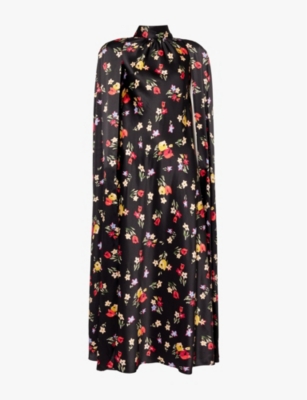 Rodarte Womens Black Multi Tulip Cape Silk Maxi Dress