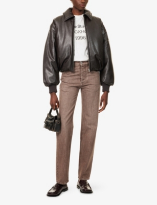 Acne Studios Womens Dark Brown Onnea Faux-leather Bomber Jacket In Gray