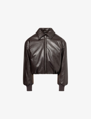 Acne Studios Womens Dark Brown Onnea Faux-leather Bomber Jacket In Gray