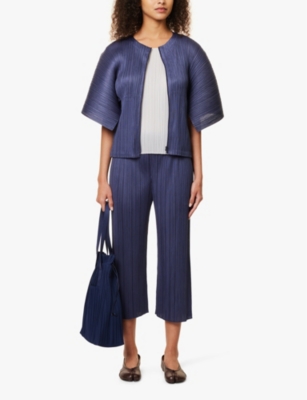 PLEATS PLEASE ISSEY MIYAKE: Round-neck cap-sleeve knitted top