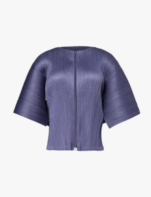 PLEATS PLEASE ISSEY MIYAKE: Round-neck cap-sleeve knitted top