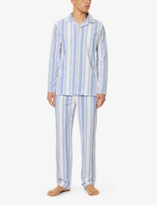 Striped button-front cotton-weave pyjama set