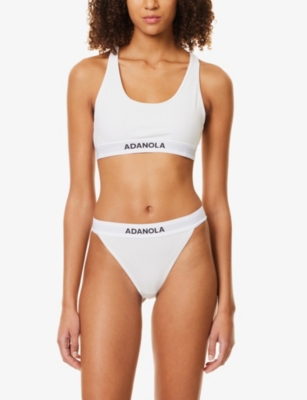 ADANOLA: Branded-waistband ribbed racer stretch-woven bra