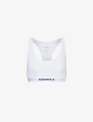 ADANOLA: Branded-waistband ribbed racer stretch-woven bra