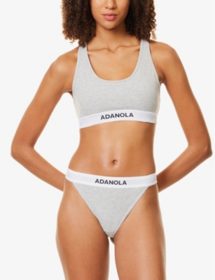 ADANOLA: Branded-waistband ribbed racer stretch-woven bra