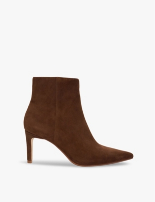 Dune Womens Dark Tan Suede Obsessively Pointed-toe Suede Heeled Ankle Boots