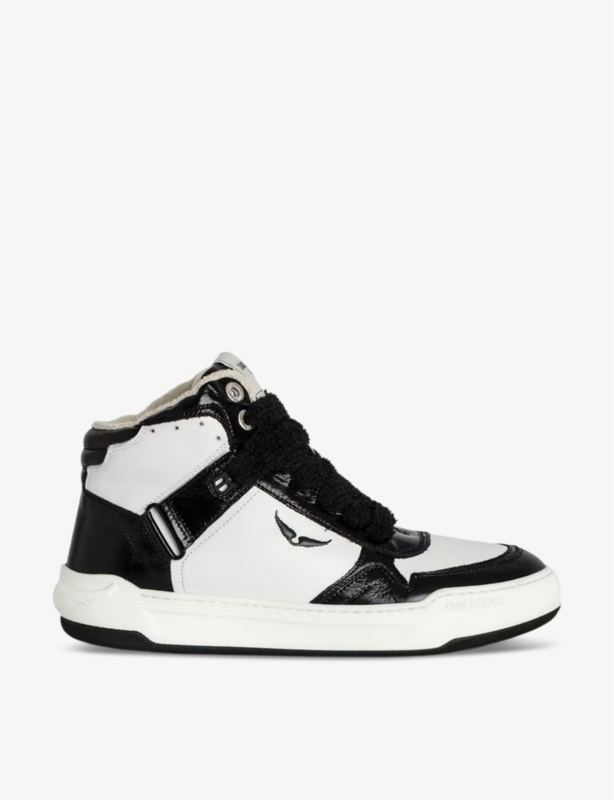 Wings panelled leather high-top trainers