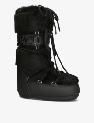 Moon Boot Icon Faux Fur And Faux Leather Snow Boots In Black