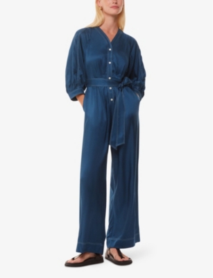 WHISTLES: Mabel topstitch V-neck woven jumpsuit