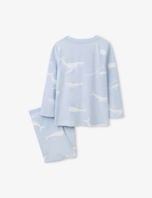 Shop The Little White Company Pale Blue Whale-print Relaxed-fit Cotton Pyjama Set 1-5