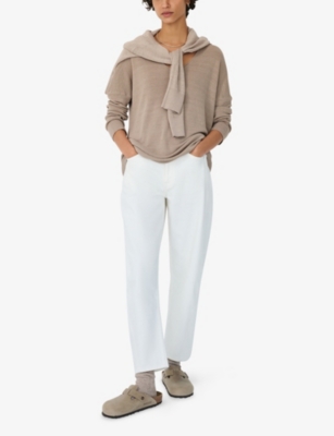 The White Company S Voop-neck Relaxed-fit Linen-blend Jumper Hazelwood In Neutral