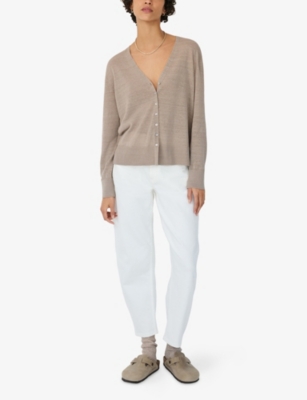 The White Company S Hazelwood V-neck Button-down Linen-blend Cardigan In Gray