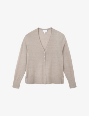 The White Company S Hazelwood V-neck Button-down Linen-blend Cardigan In Gray