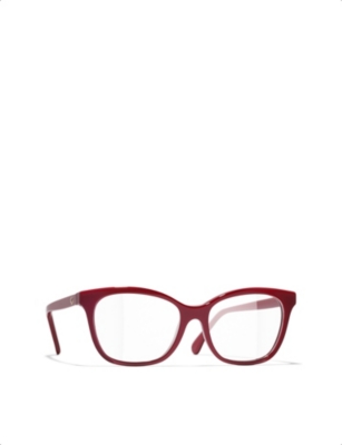 Pre-owned Chanel Womens  Ch3463 Rectangle-frame Acetate Glasses In Red