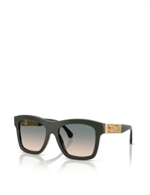 Pre-owned Chanel Womens Ch5533 Square-frame Acetate Sunglasses Green