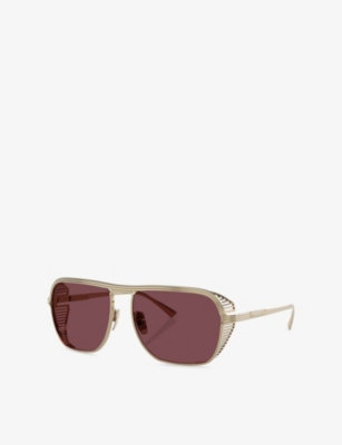 Ferrari Womens  Fh1014t Square-frame Metal Sunglasses In Gold