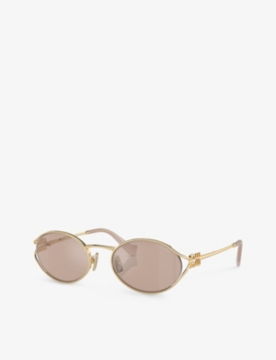 Miu Miu Womens Mu 52ys Oval-frame Metal Sunglasses Gold In Gold