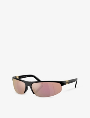 Miu Miu Womens Mu A02s Oval-frame Injected Sunglasses Black In Black