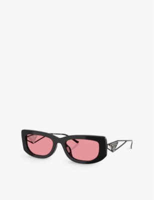 PRADA WOMENS BLACK PR 14YS STRAWBERRY-LENS RECTANGLE-FRAME ACETATE SUNGLASSES 