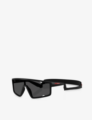 Prada Womens A03s Rectangle-shape Polyamide Sunglasses Black In Black