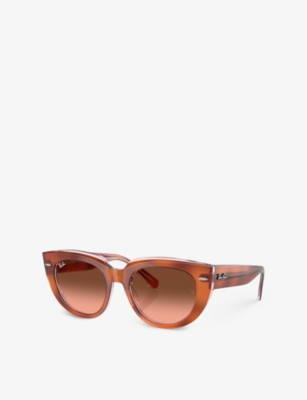 Ray Ban Doreen Sunglasses Red Havana On Transparent Multicolor Frame Pink Lenses 52-20 In Brown