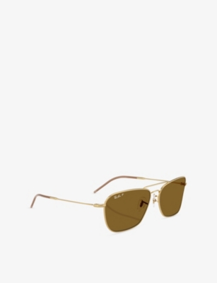 Ray Ban Womens Black Rbr0102s Polarised Caravan Reverse Square-frame Metal Sunglasses In Gold