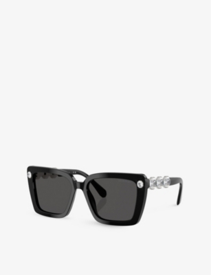 Swarovski Womens Sk6032 Square-frame Acetate And  Crystal Sunglasses Black In Black