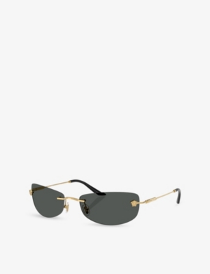 Versace Womens Ve2279 Rectangle-frame Metal Sunglasses Gold In Gold