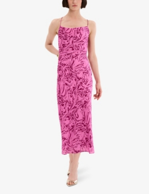 Omnes Womens Pink Multi Pink Riviera Graphic-print Cowl-neck Recycled-polyester Midi Dress In Pink Multi Pink