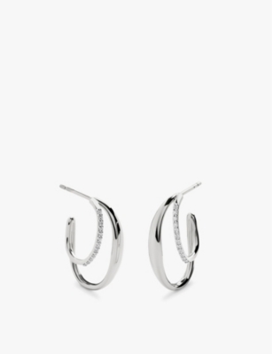 MONICA VINADER: Nura Wrap medium sterling-silver and 0.114ct brilliant-cut lab-grown diamond hoop earrings