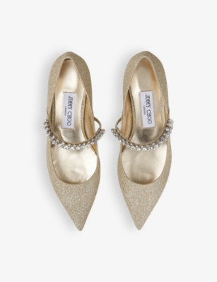 JIMMY CHOO: Bing Pump glitter-embellished leather flats