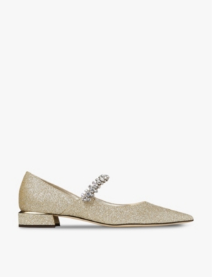 JIMMY CHOO: Bing Pump glitter-embellished leather flats