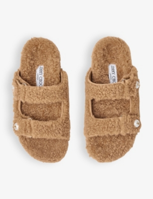 JIMMY CHOO: Fayence double-strap shearling sandals