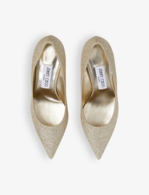 JIMMY CHOO: Love 65 glitter-embellished woven heeled courts