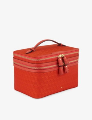 Anya Hindmarch Womens Vanity Kit Logo-jacquard Nylon Cosmetics Case Burnt Sienna In Burnt Sienna