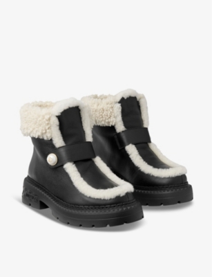 Jimmy Choo Shea Shearling-lined Leather Ankle Boots In Black/natural