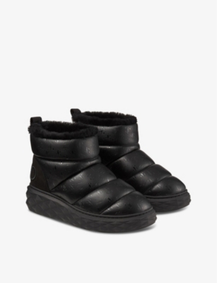 Jimmy Choo Xan Shearling-lined Quilted Logo-embossed Leather Boots In V Black Mix