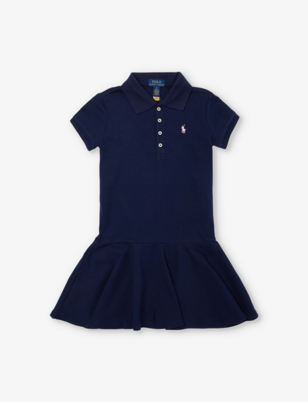 Brand-embroidery short-sleeves stretch-cotton piqué dress 3-14 years