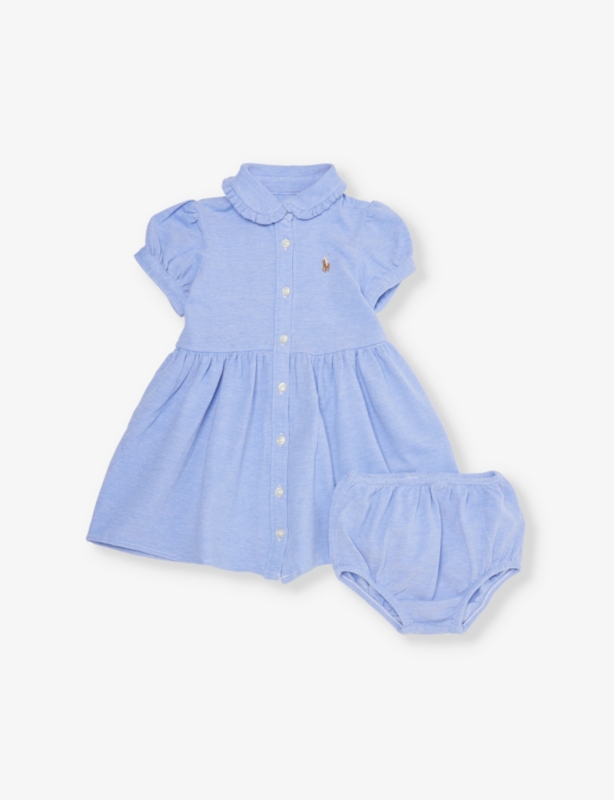 Oxford short-sleeve cotton dress and bloomer set 3-24 months